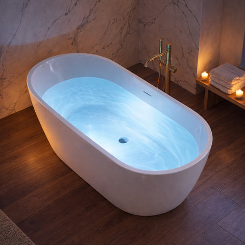 ANZZI Mone Series 67" L Freestanding Soaker Tub with Elegant Contemporary Design, Durable Acrylic Construction, and Built-in Overflow, Glossy White