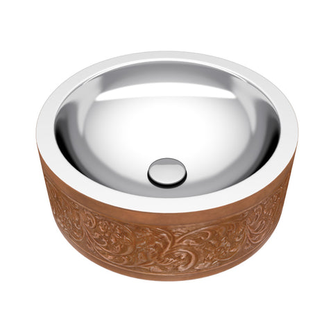 ANZZI Cadmean 16 in. Handmade Vessel Sink in Polished Antique Copper with Floral Design Exterior