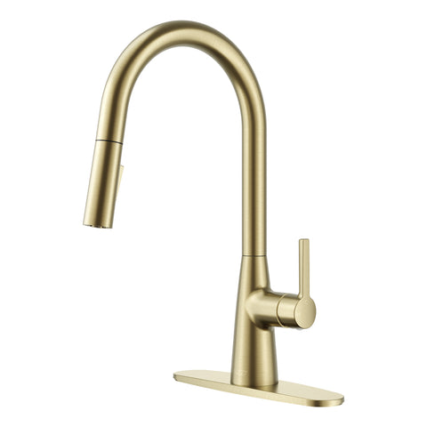 Modern Touchless Satin Brass Pull-Down Kitchen Faucet