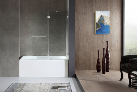 60 in. L x 32 in. W x 79 in. H Right Drain White Rectangular Tub with Frameless Hinged Tub Door in Brushed Nickel Finish