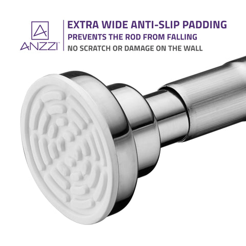 ANZZI Heavy Duty Adjustable Tension Rod (33" to 55" Range), No Drilling Required, Anti-Slip Rubber Ends, Stainless Steel Hooks Included