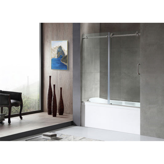SD1701BN-3060L - ANZZI Anzzi 5 ft. Acrylic Left Drain Rectangle Tub in White With 60 in. x 62 in. Frameless Sliding Tub Door in Brushed Nickel
