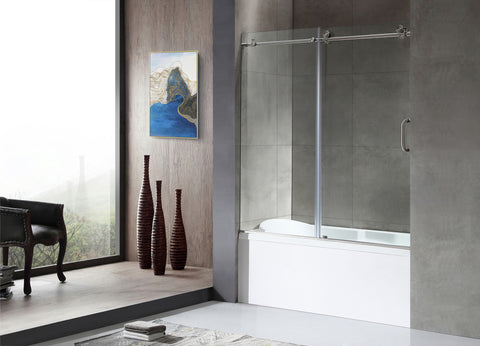 60 in. L x 30 in. W x 83 in. H Right Drain White Rectangular Tub with Frameless Sliding Tub Door in Brushed Nickel