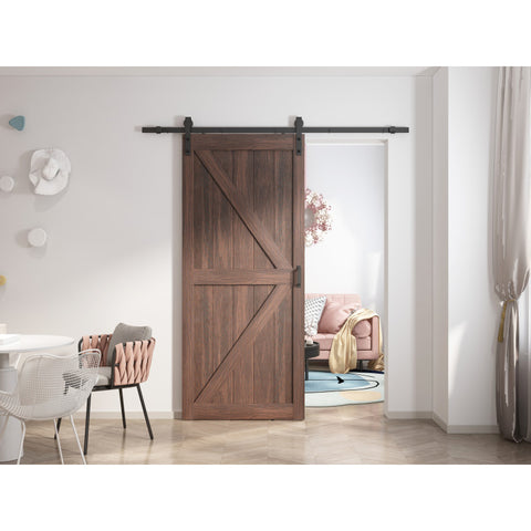 ID-AZBD03 - ANZZI ANZZI Heavy Duty Sturdy Sliding Barn Door - 36x84'' Brown Sliding Wood Single Slide Door - Solid Core MDF + PVC - Knockdown Design - Barn Doors and Hardware Included - Space-Saving Solution