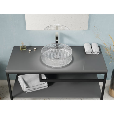 LS-AZ908 - ANZZI Celeste Round Clear Glass Vessel Bathroom Sink with Faceted Pattern