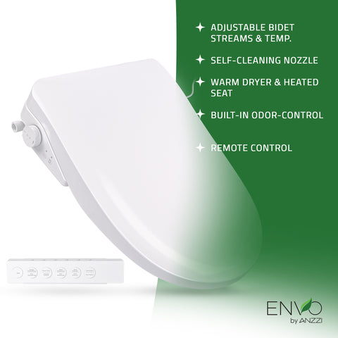 Electric Bidet Seat with Heated Seat, Warm Water, Rear and Lady Wash, Air Dryer, Self Cleaning Nozzle, and Wireless Remote