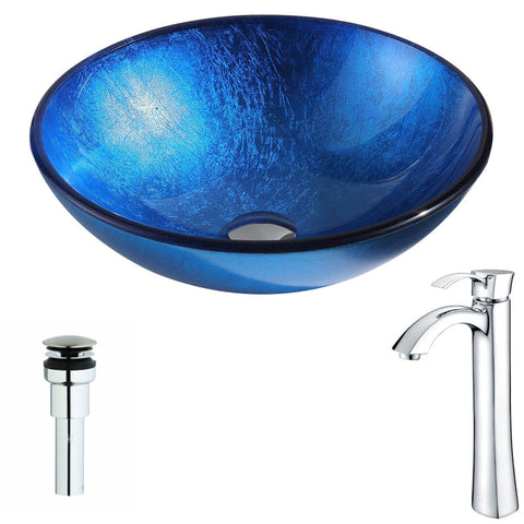 LSAZ027-095 - ANZZI Clavier Series Deco-Glass Vessel Sink in Lustrous Blue with Harmony Faucet in Chrome