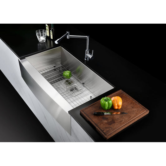 ANZZI Elysian Farmhouse Stainless Steel 32 in. 0-Hole Single Bowl Kitchen Sink in Brushed Satin