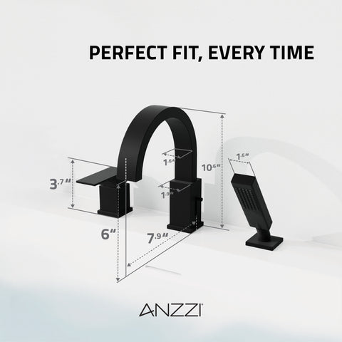 Nite Series Single-Handle Deck-Mount Roman Tub Faucet with Handheld Sprayer in Matte Black
