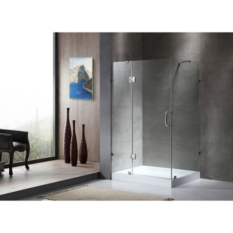 SDAZ03-01C-022L - ANZZI Archon 46 in. x 72 in. Framed Hinged Shower Door in Chrome with Port 36 x 48 in. Shower Base in White