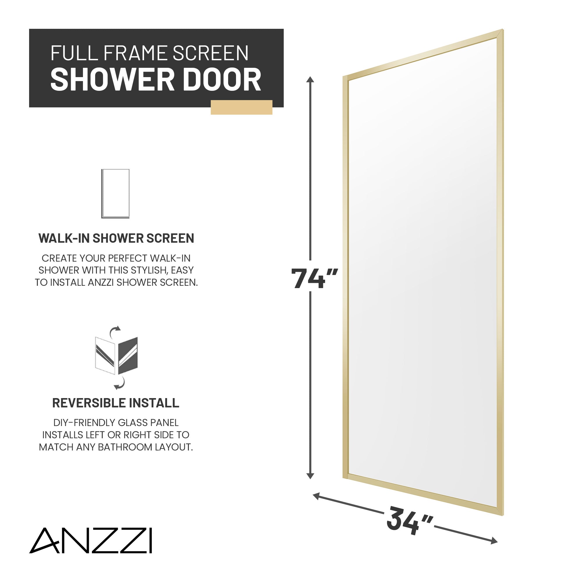 SD-AZ22-01PRX - ANZZI Welle 34 in. x 74 in. Framed Fixed Shower