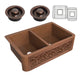 Moesia Farmhouse Handmade Copper 33 in. 60/40 Double Bowl Kitchen Sink with Floral Design