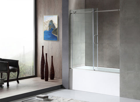 60 in. L x 30 in. W x 83 in. H Right Drain White Rectangular Tub with Frameless Sliding Tub Door in Brushed Nickel
