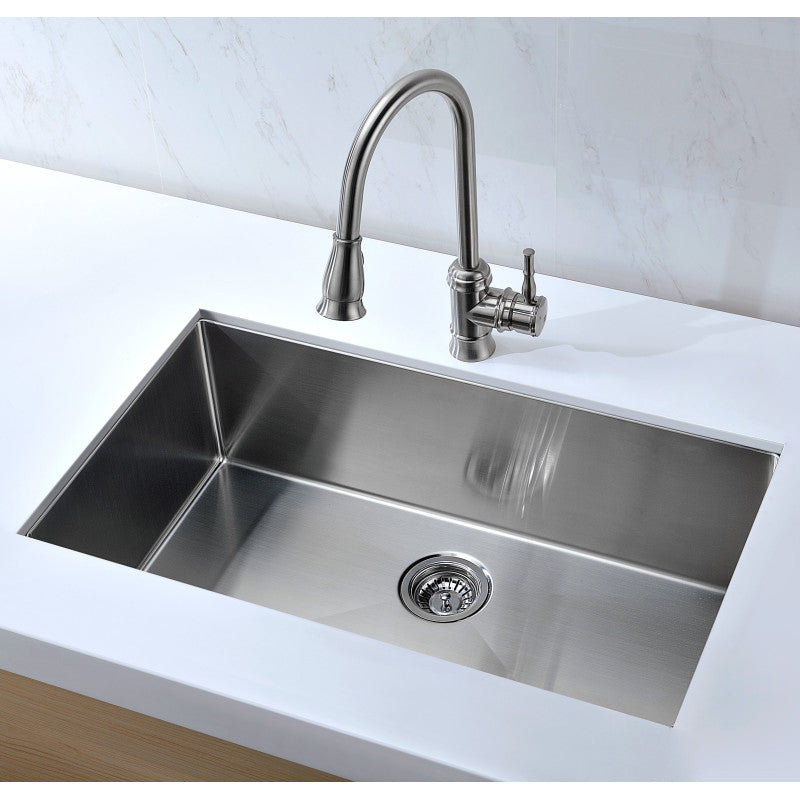 ANZZI Vanguard Undermount Stainless Steel 32 in. 0-Hole Single Bowl Kitchen  Sink in Brushed Satin