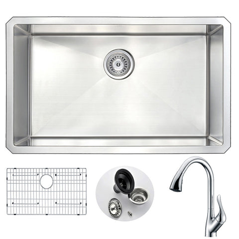 KAZ3018-031 - ANZZI VANGUARD Undermount 30 in. Single Bowl Kitchen Sink with Accent Faucet in Polished Chrome