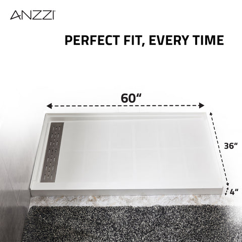 ANZZI Shower Base 60 in. L x 36 in. W Shower Pan Base with Left  Drain in Glossy White Marine Acrylic