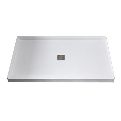 ANZZI Base Series 60 in. L x 36 in. W ANZZI Shower Pan Base with Center Drain in Glossy White Marine Acrylic