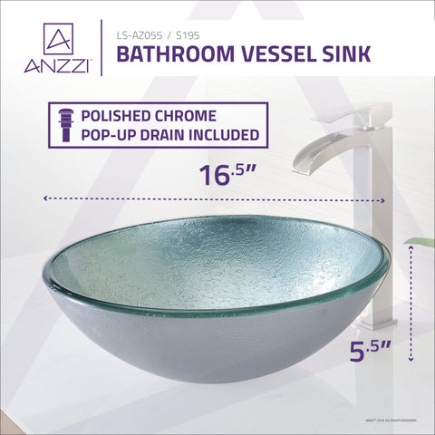 ANZZI Komupau Series Deco-Glass Vessel Sink in Churning Silver
