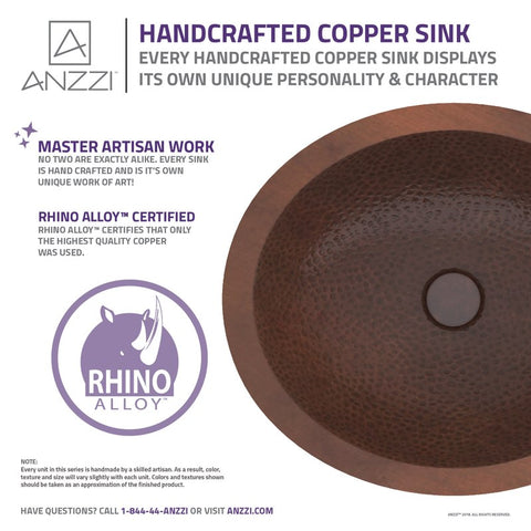 ANZZI Nepal 19 in. Drop-in Oval Bathroom Sink in Hammered Antique Copper