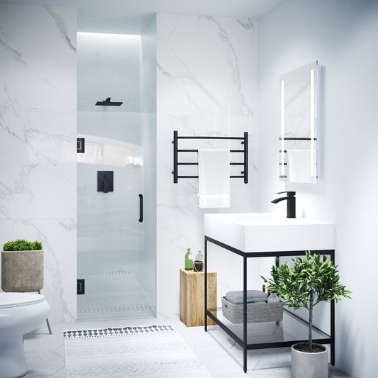 30 in. x 72 in. Frameless Hinged Shower Door in Matte Black with Handle