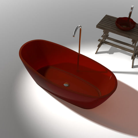 ANZZI Ember 5.4 ft. Solid Surface Center Drain Freestanding Bathtub in Deep Red