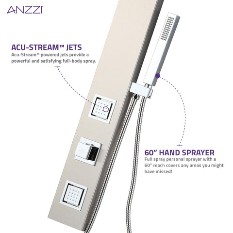 Dion Series 39 in. 2-Jetted Shower Tower with Heavy Rain Shower and Body Jets and Spray Wand in Brushed Nickel