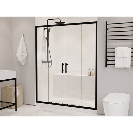 SD-AZ15-01MB - ANZZI Romance Series 60 in. x 70 in. H Sliding Framed Shower Door in Matte Black with Tsunami Guard Tempered Clear Glass