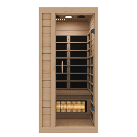 SC-SS0013-GS - SteamSpa SteamSpa Lucia 1-Person Carbon FAR Infrared Hemlock Wooden Indoor Home Sauna Room with LED Touch Control Panel