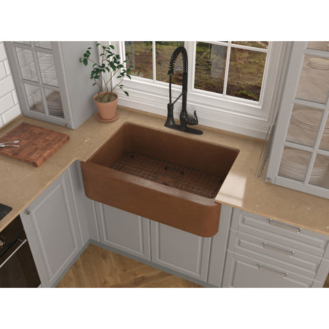 SK-013 - ANZZI Miletus Farmhouse Handmade Copper 33 in. 0-Hole Single Bowl Kitchen Sink in Hammered Antique Copper
