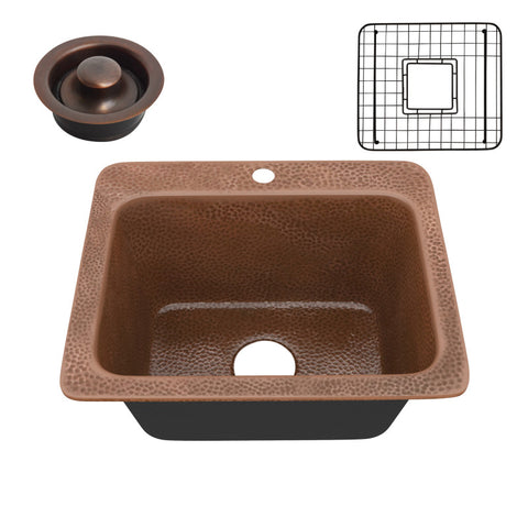 SK-030 - ANZZI Manisa Drop-in Handmade Copper 18 in. 1-Hole Single Bowl Kitchen Sink in Hammered Antique Copper