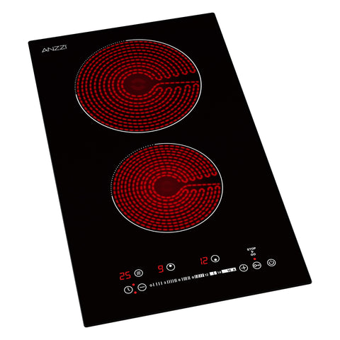 Twilight Collection 12-In. Electric Cooktop in Black Glass with Dual-Zone Control, Radiant Heating, and Ceramic Hobs