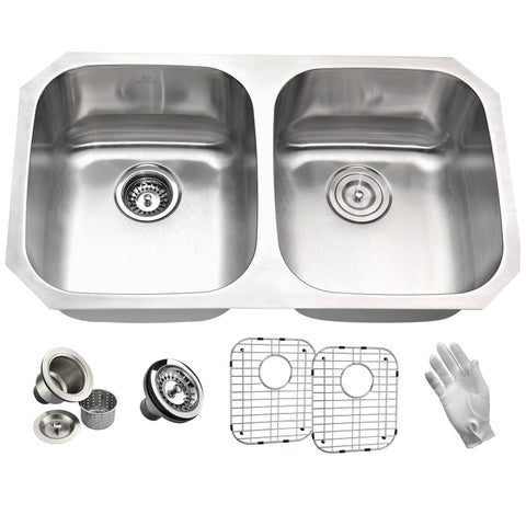 ANZZI MOORE Undermount 32 in. Double Bowl Kitchen Sink with Opus Faucet in Polished Chrome