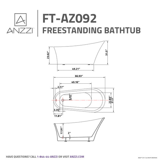 5.58 ft. Freestanding Bathtub in White