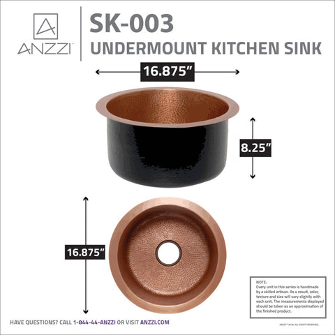 ANZZI Thrace Drop-in Handmade Copper 17 in. 0-Hole Single Bowl Kitchen Sink in Hammered Antique Copper