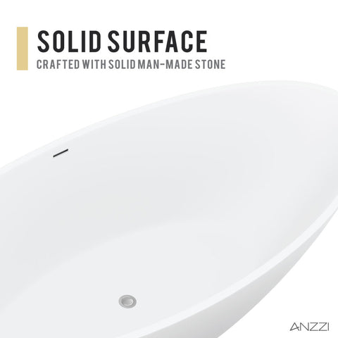 Masoko Series 74 in. x 34 in. Flat Bottom Solid Surface Freestanding Soaking Bathtub with Center Drain in Matte White