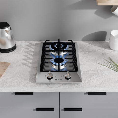 12 in. Gas Cooktop in Stainless Steel with 2 Burners, Gas Regulator and LP Kit