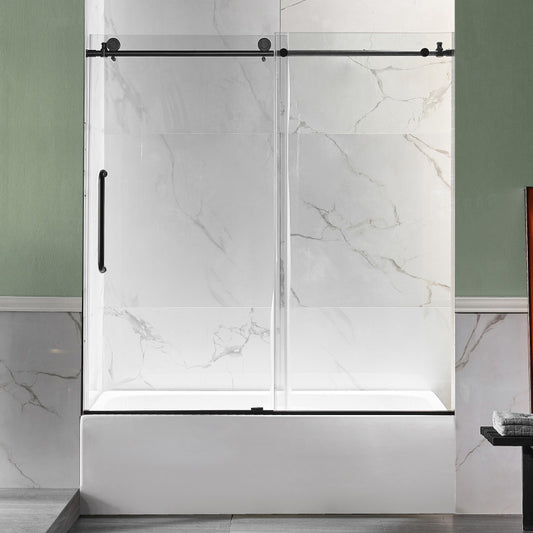 SD1701MB-3260L - ANZZI Anzzi 5 ft. Acrylic Left Drain Rectangle Tub in White With 60 in. x 62 in. Frameless Sliding Tub Door in Matte Black
