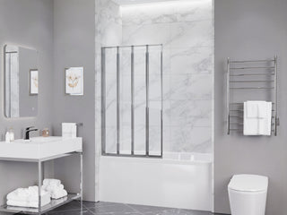 Accordion Style 33 in. x 56 in. H Sliding Framed Shower Door with Tempered Clear Glass