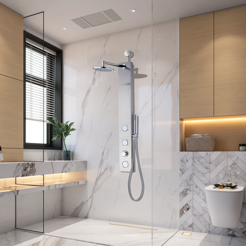 SP-AZ080BN - ANZZI Beverly Series 43 in. 3-Jetted Shower Tower with Heavy Rain Shower and Body Jets and Spray Wand in Brushed Nickel