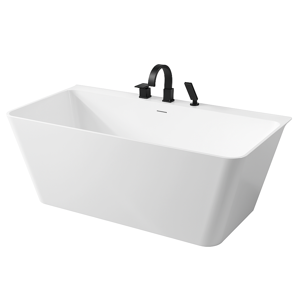 Vault Series 67 in. x 32 in. Flat Bottom Acrylic Freestanding Soaking Bathtub with Center Drain, Matte Black Faucet