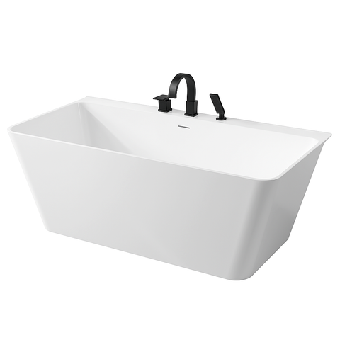 Vault Series 67 in. x 32 in. Flat Bottom Acrylic Freestanding Soaking Bathtub with Center Drain, Matte Black Faucet
