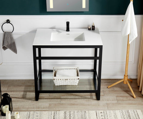 Orchard 36 in. Console Sink in Matte Black with Glossy White Counter Top