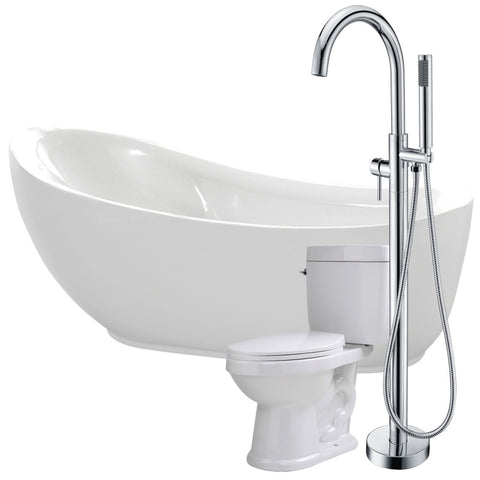 FTAZ090-25C-65 - ANZZI Talyah 71 in. Acrylic Flatbottom Non-Whirlpool Bathtub with Kros Faucet and Talos 1.6 GPF Toilet