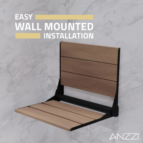 ANZZI Isle 17 in. Teak Wall Mounted Folding Shower Seat