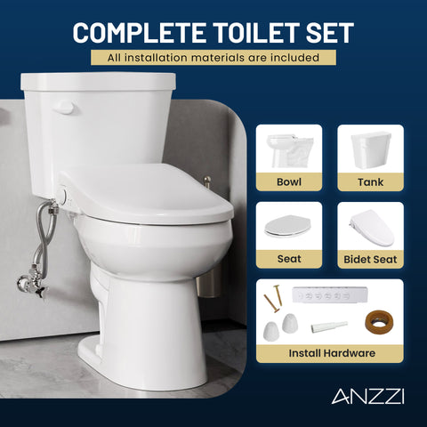 Garden 12 inch 2-pieces 1.28 GPF Siphon Elongated Ceramic Toilet in White Electric Bidet Seat with ADA height Included