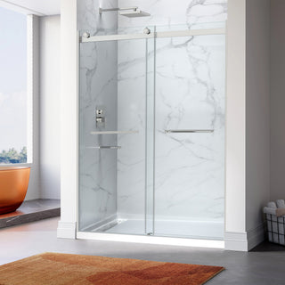 Kahn Series 60 in. x 30 in. Alcove Shower Base and Frameless Sliding Shower Door Combo with Tsunami Guard