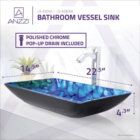ANZZI Avao Series Deco-Glass Vessel Sink in Lustrous Blue