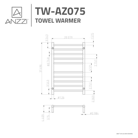ANZZI Bali Series 10-Bar Stainless Steel Wall Mounted Towel Warmer