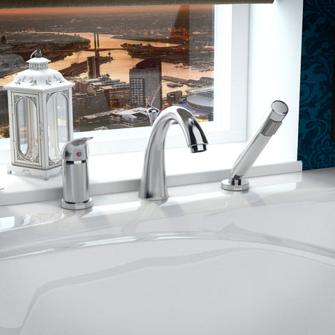 FR-AZ801 - ANZZI Den Series Single Handle Deck-Mount Roman Tub Faucet with Handheld Sprayer in Polished C