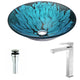 LSAZ046-096B - ANZZI Key Series Deco-Glass Vessel Sink in Lustrous Blue and Black with Enti Faucet in Brushed Nickel